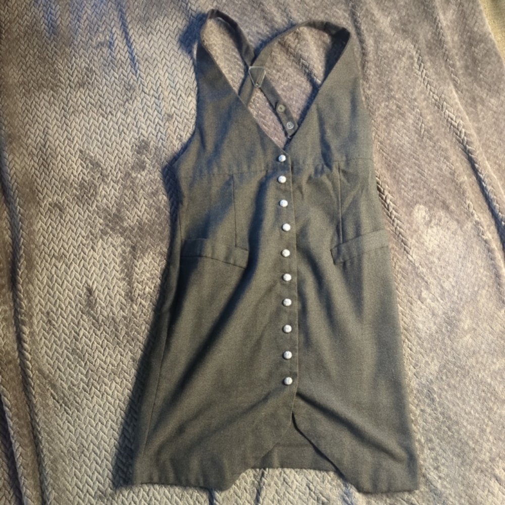 Rare Vintage Charcoal Button-Front Mini Dress